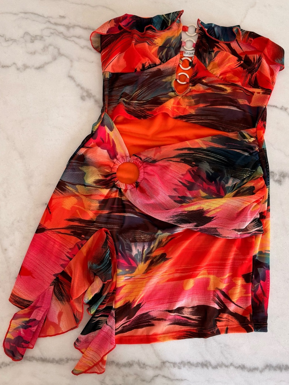 Fashion Nova Orange & Pink Tropical Cutout Mini Dress